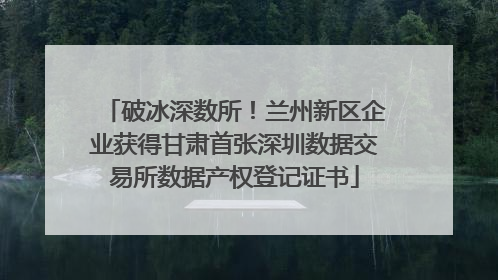 破冰深数所！兰州新区企业获得甘肃首张深圳数据交易所数据产权登记证书